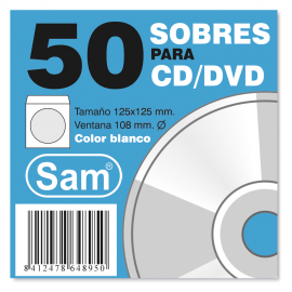 SOBRE PAPEL P/CD CON VENTANA PACK/50 UDS. 664897 SAM